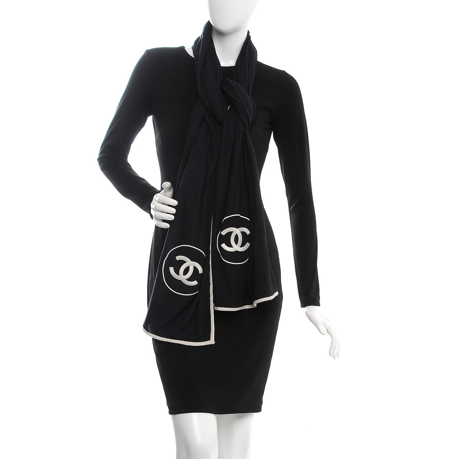 Chanel Cashmere Silk CC Scarf Black 2 of 10