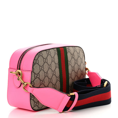Gucci GG Supreme Monogram Textured Dollar Calfskin Web Ophidia Small Crossbody Bag Beige Ebony Fuchsia 3 of 10