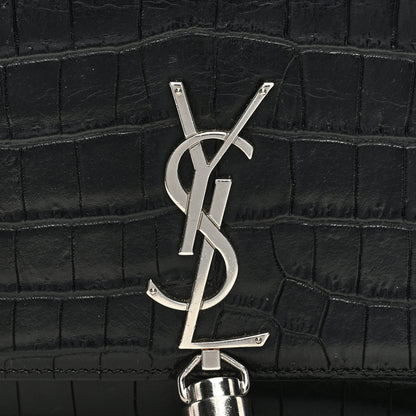 Saint Laurent Calfskin Crocodile Embossed Kate Monogram Tassel Chain Wallet Black 7 of 10