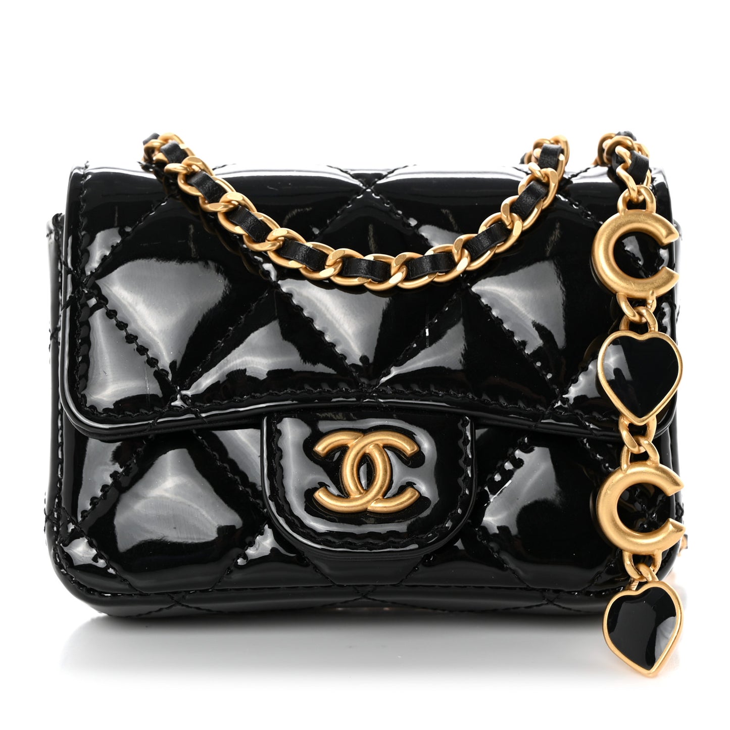 Patent Enamel Quilted Mini Chain Flap Black