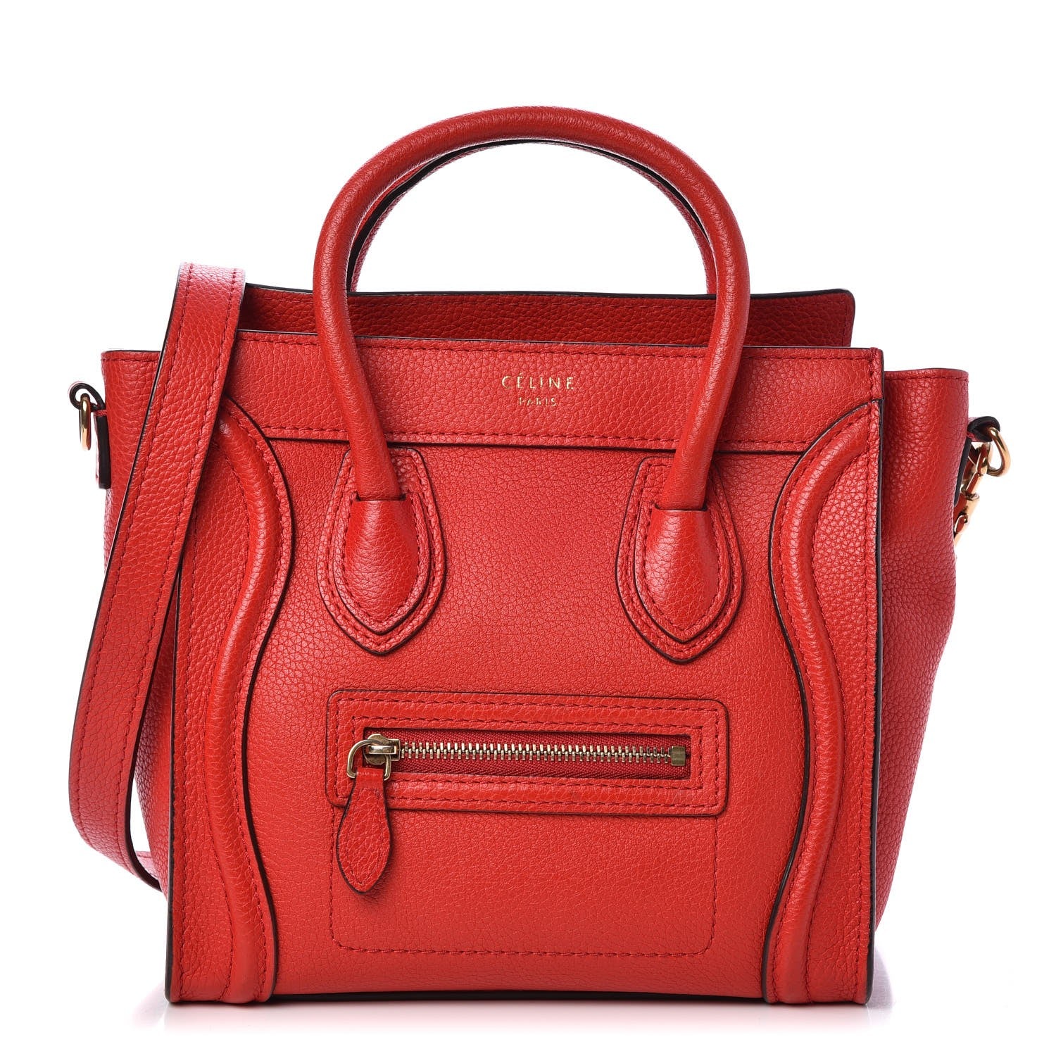 Celine Drummed Calfskin Nano Luggage Coquelicot 1 of 9