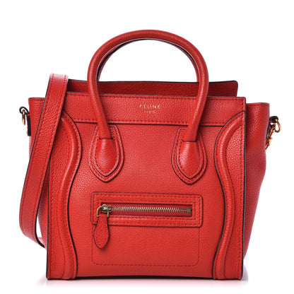 Celine Drummed Calfskin Nano Luggage Coquelicot 1 of 9