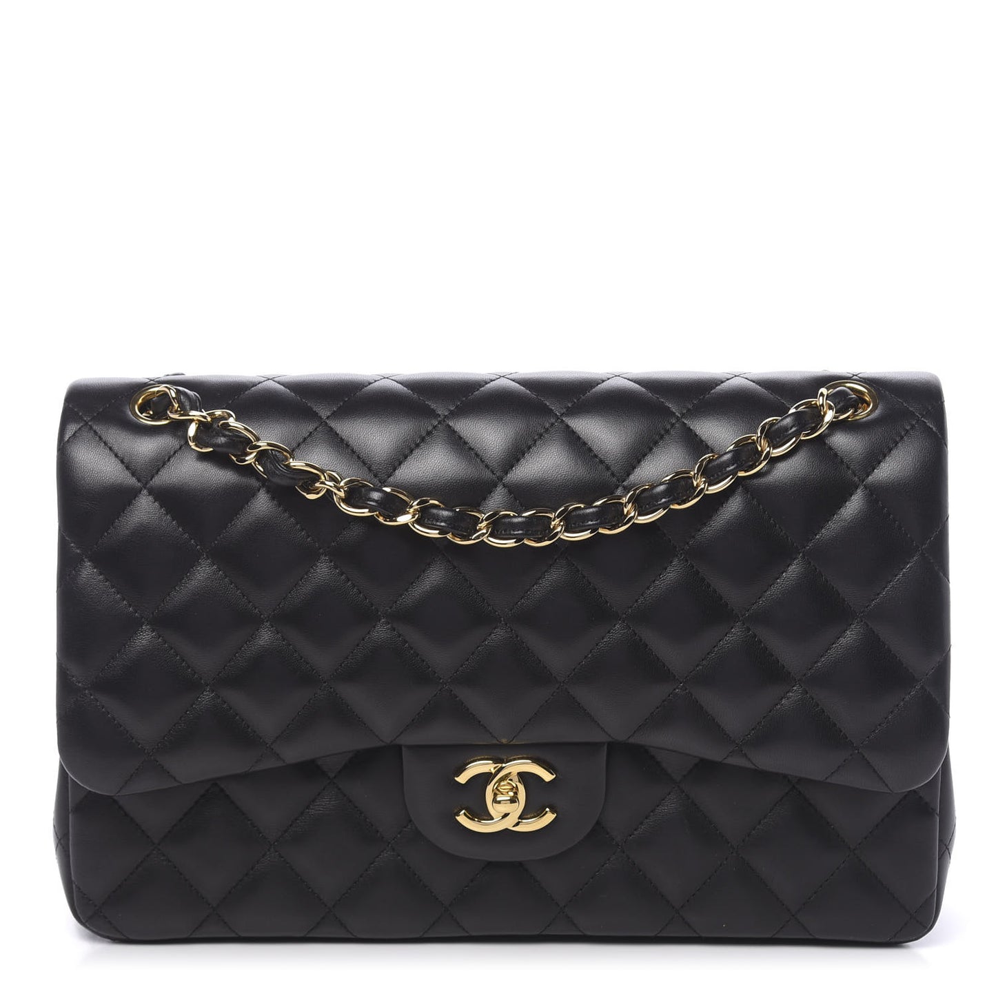 Lambskin Quilted Jumbo Double Flap Black