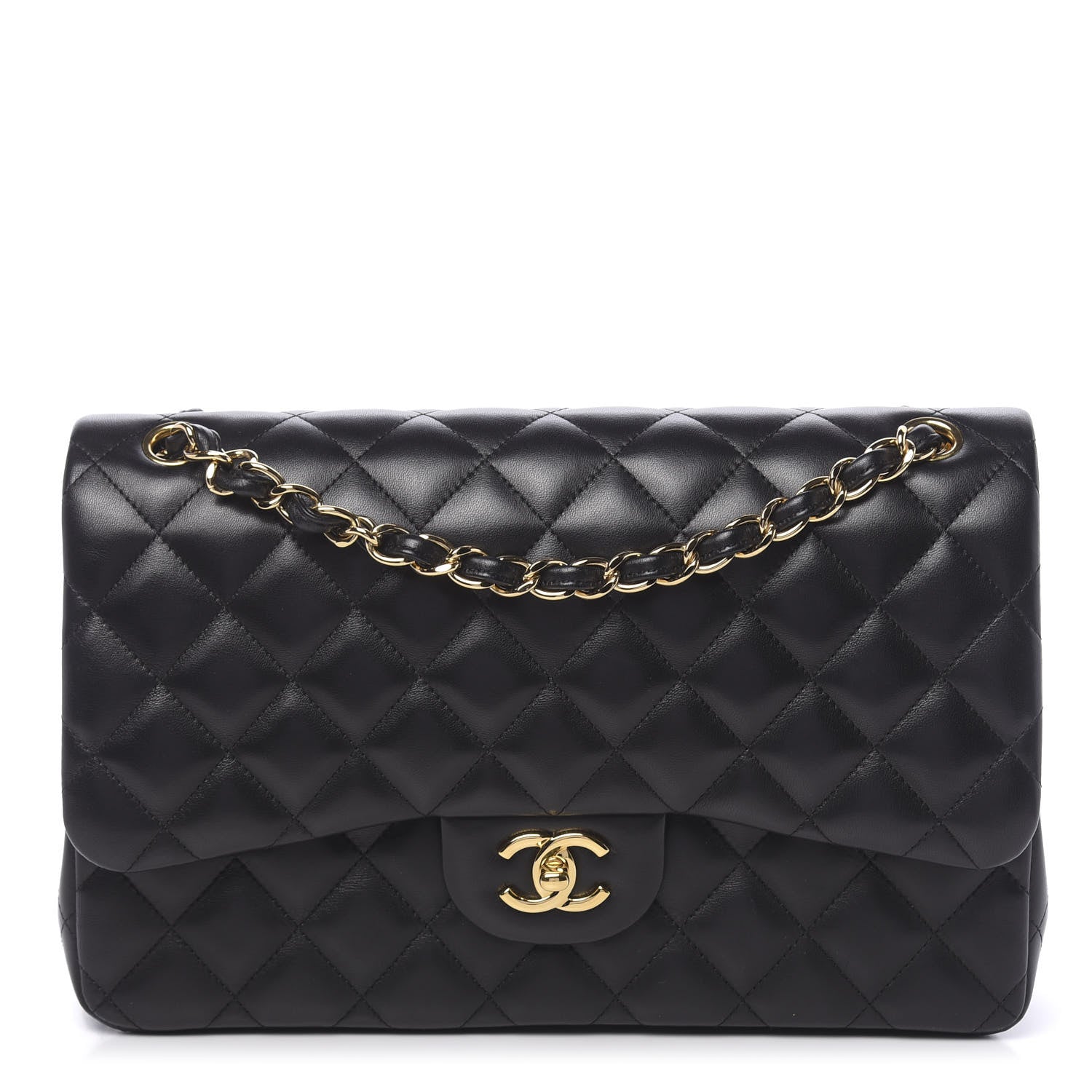 Chanel Lambskin Quilted Jumbo Double Flap Black 1 of 13