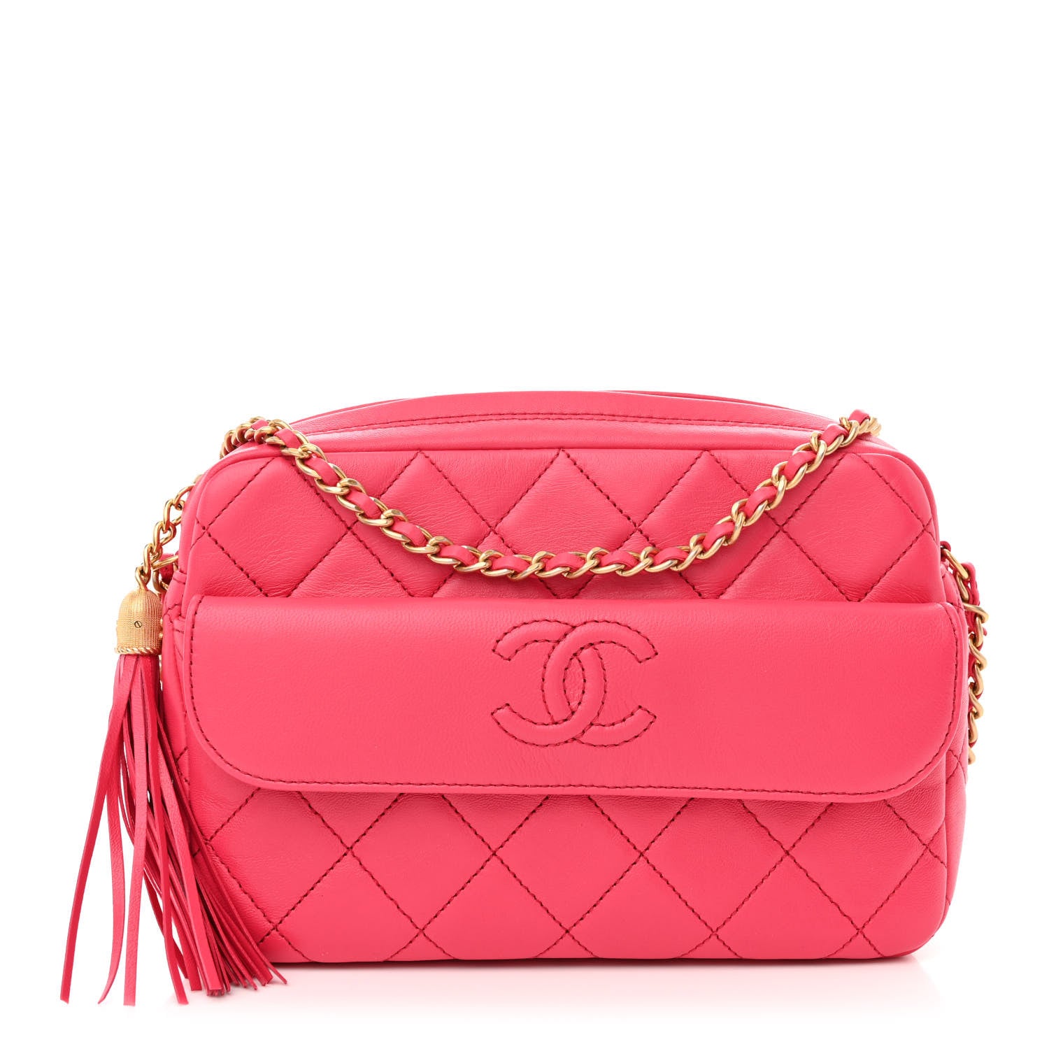 Chanel Lambskin Quilted Chain & Tassel Small Camera Case Fuchsia 1 of 10