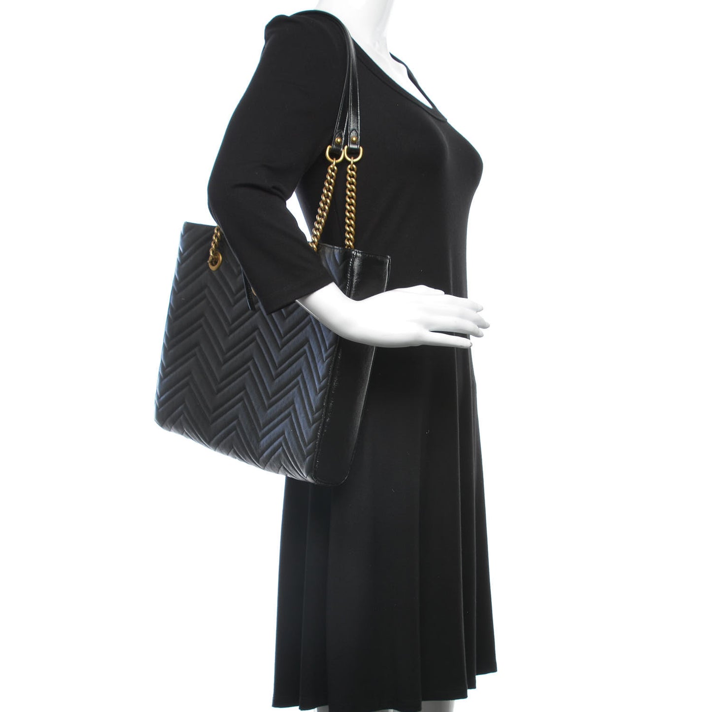 Vintage Calfskin Matelasse Medium GG Marmont Slim Tote Black