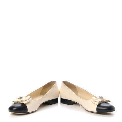 Chanel Lambskin Crystal CC Cap Toe Ballerina Flats 40.5 Beige Black 5 of 20