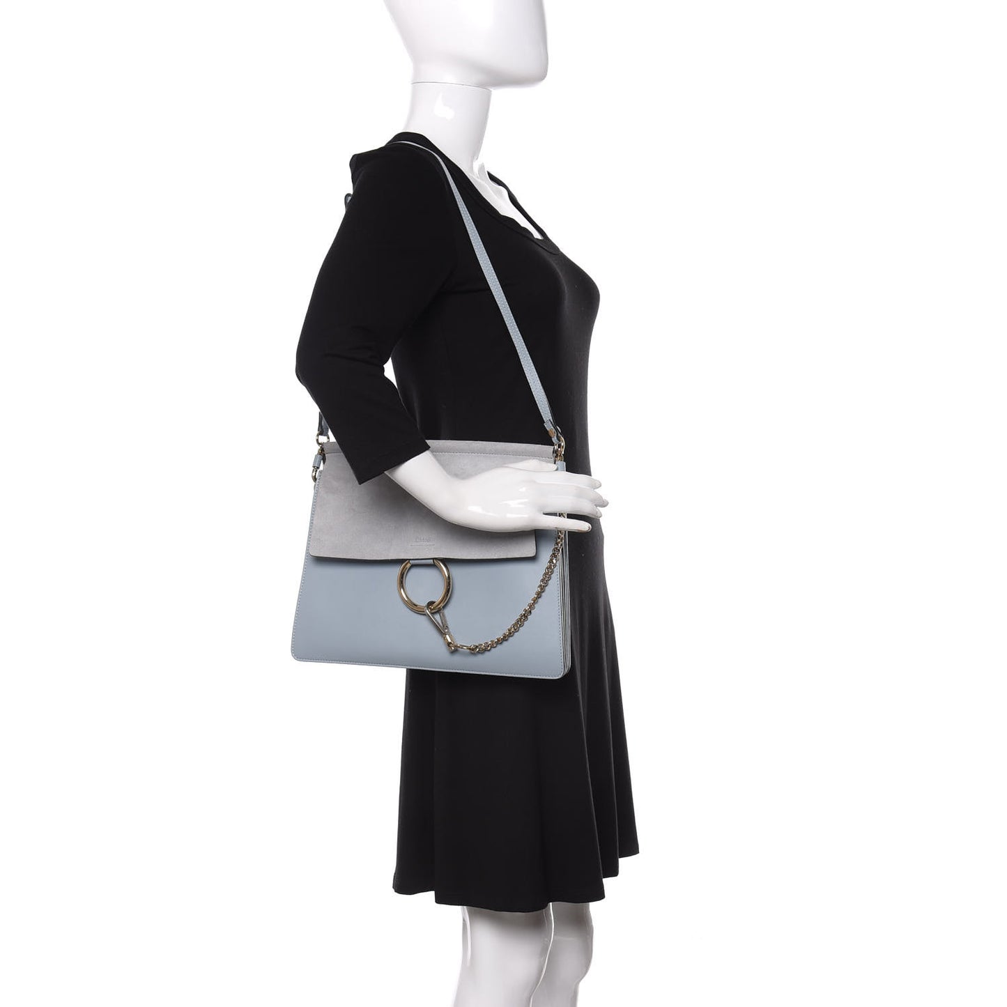 Suede Calfskin Medium Faye Shoulder Bag Cloudy Blue