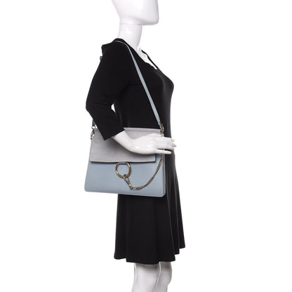 Chloe Suede Calfskin Medium Faye Shoulder Bag Cloudy Blue 2 of 10
