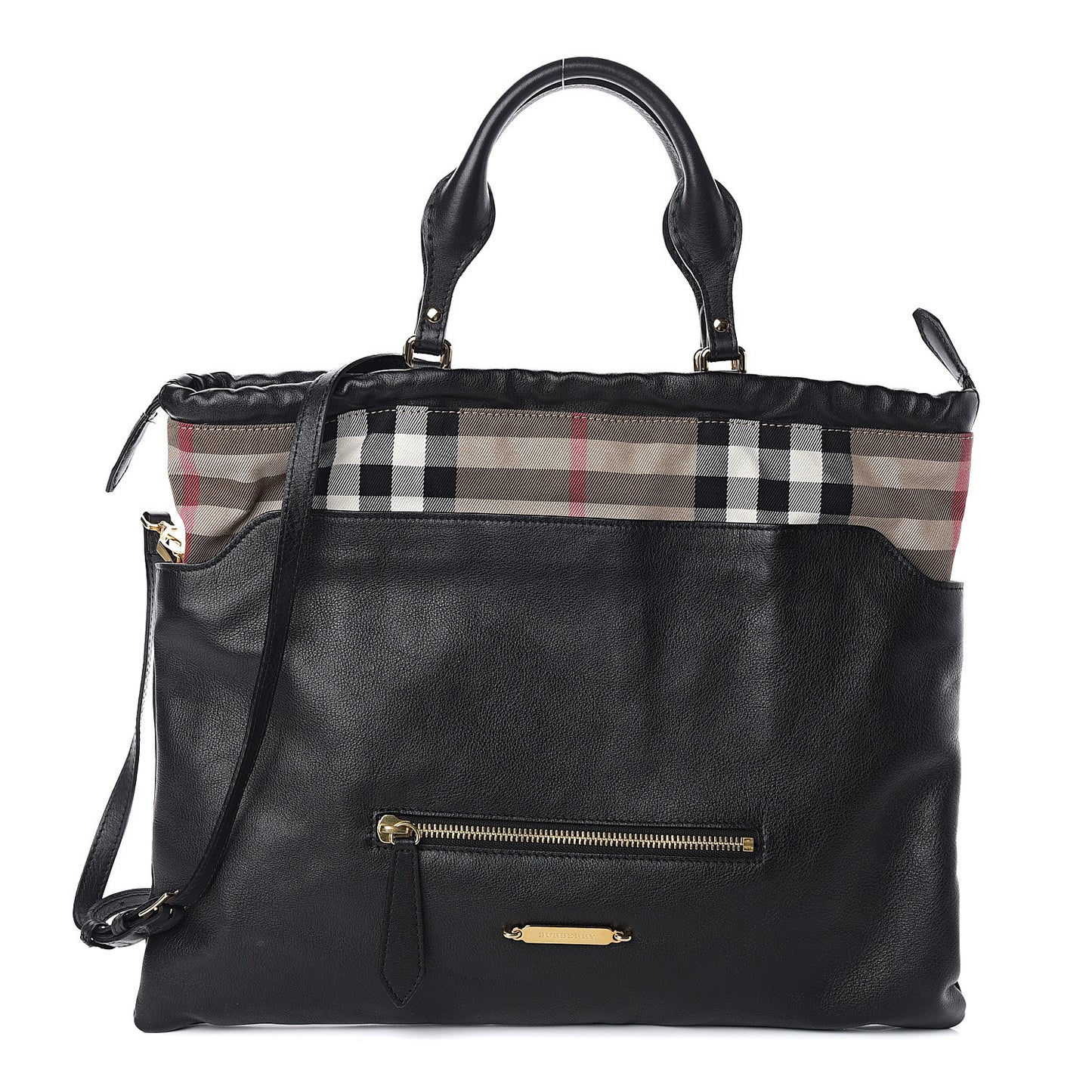 Soft Calfskin House Check Big Crush Tote Black