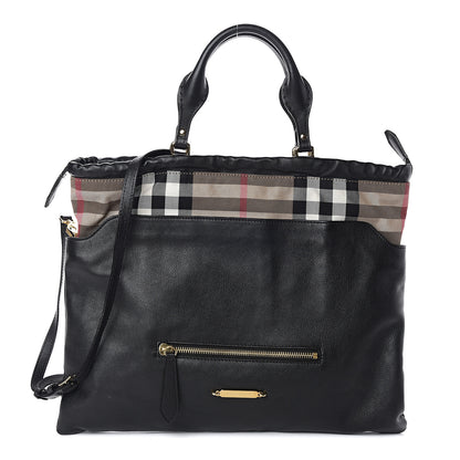 Burberry Soft Calfskin House Check Big Crush Tote Black 1 of 8