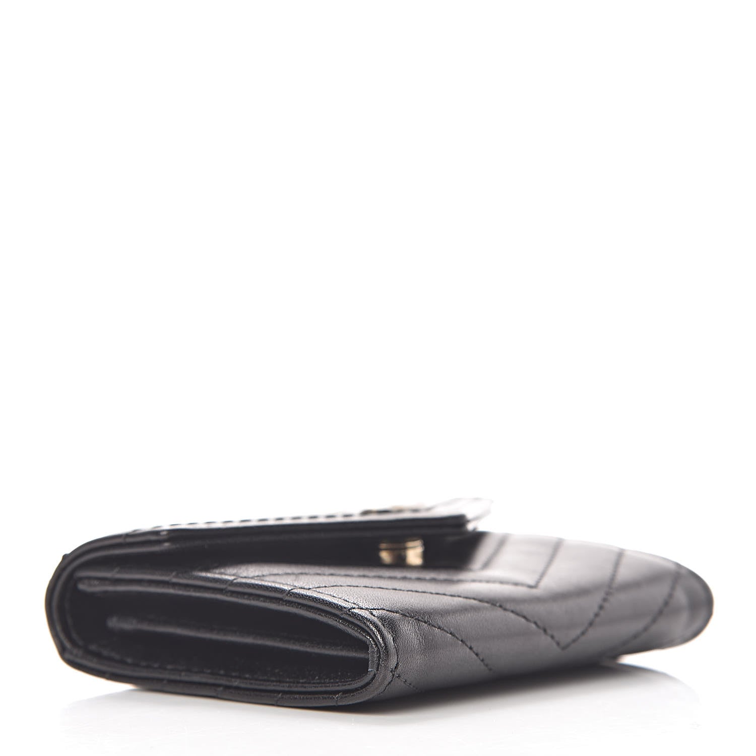 Chanel Calfskin Chevron Quilted Compact Flap Wallet Black 4 of 9