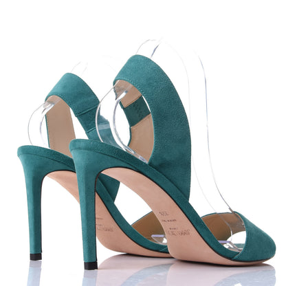 Jimmy Choo Suede Peep Toe Sandals 39.5 Emerald 4 of 9