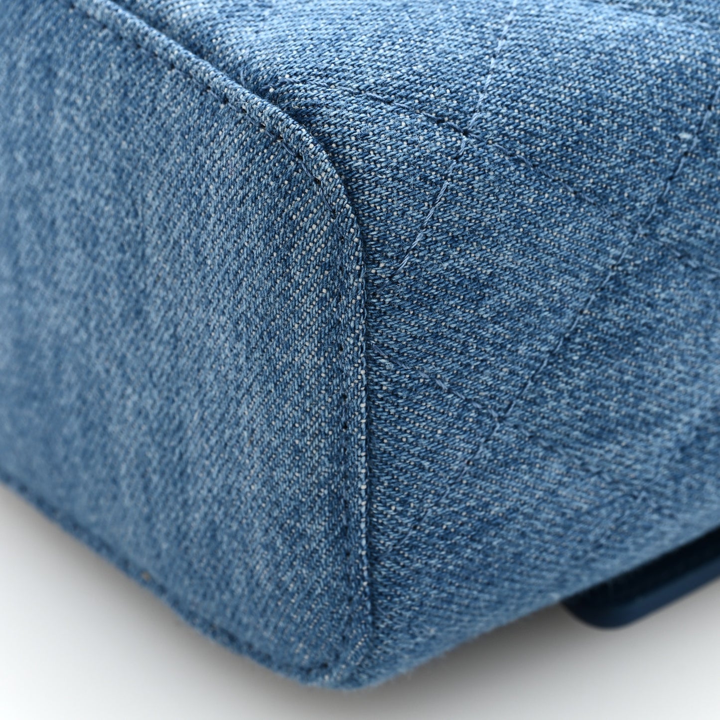 Denim Quilted Mini Pearl Crush Vanity Case With Chain