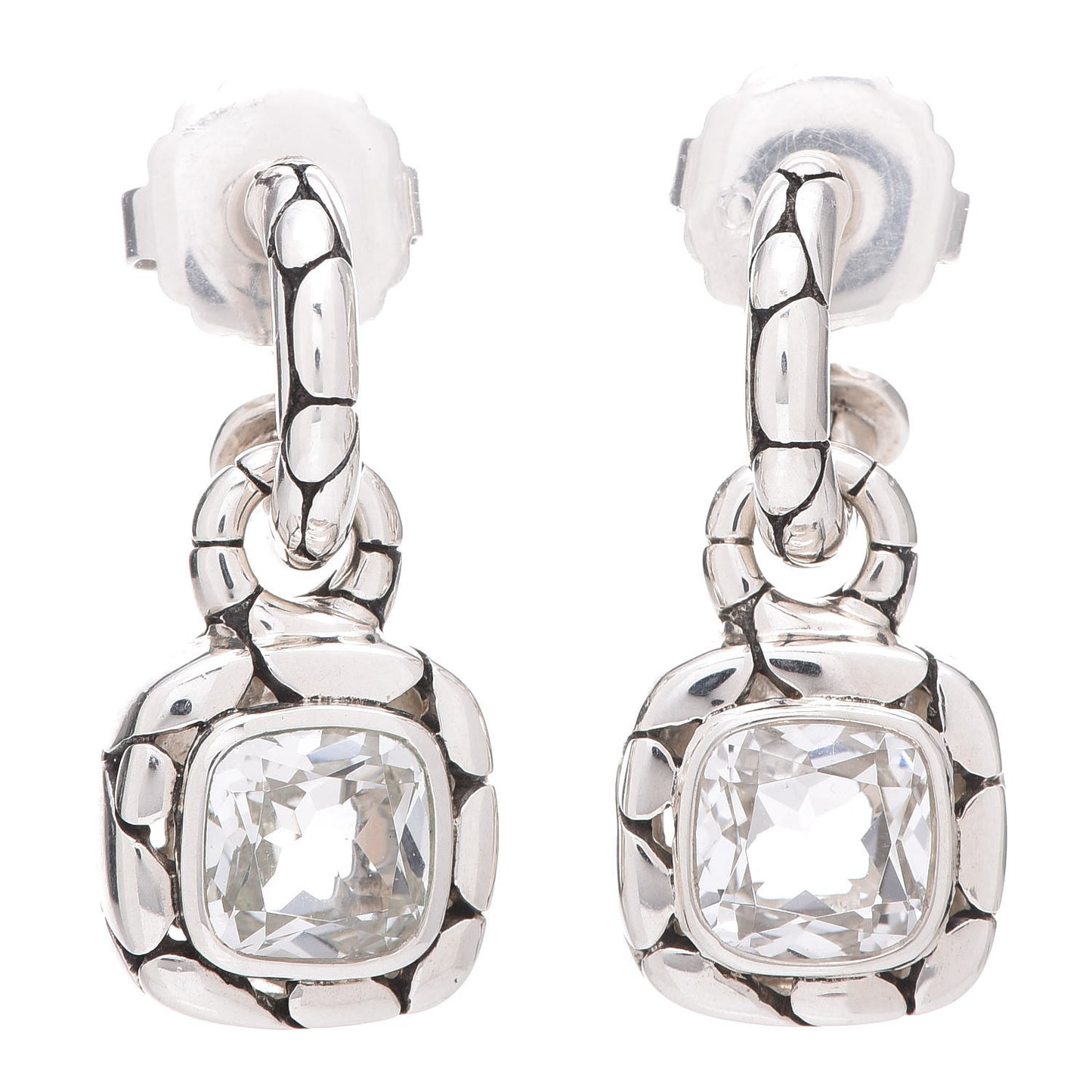 Sterling Silver White Topaz Kali Square Drop Earrings
