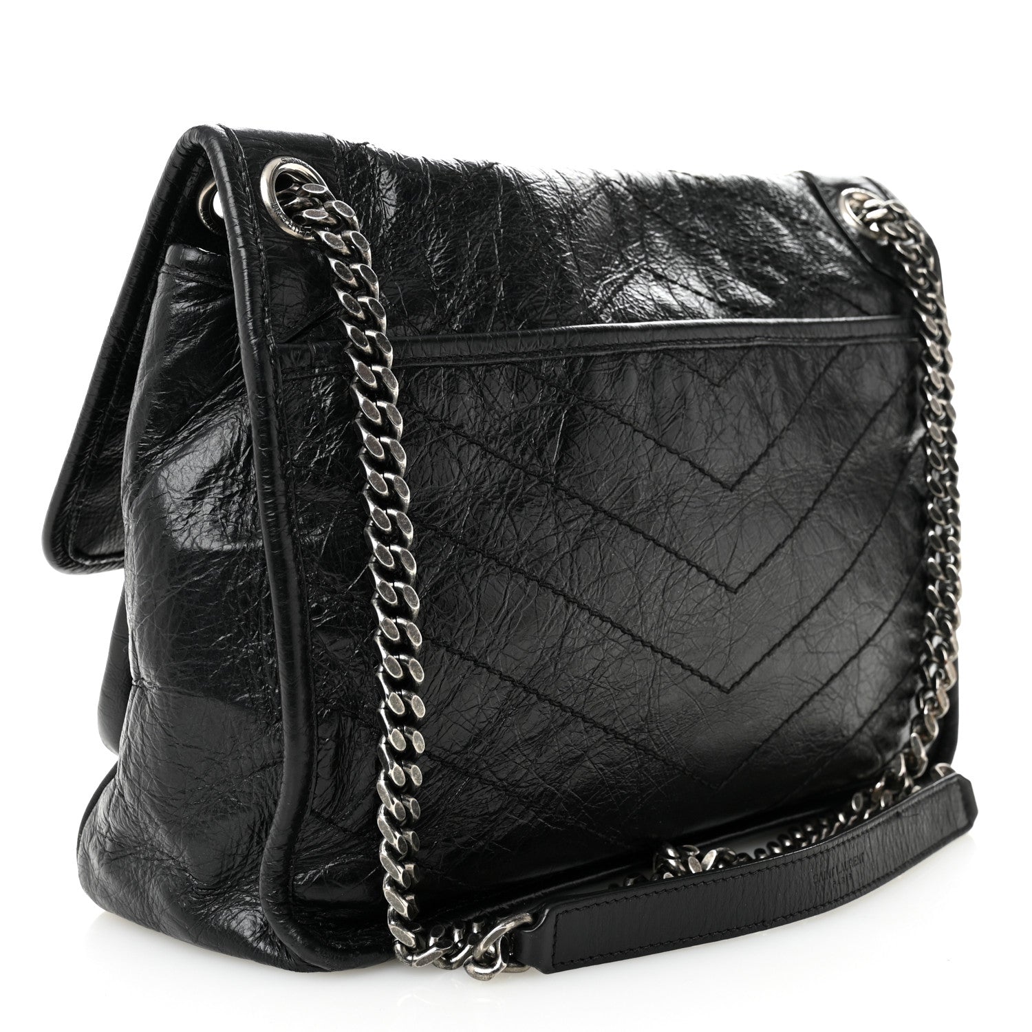 Saint Laurent Crinkled Calfskin Matelasse Monogram Medium Niki Chain Satchel Black 3 of 10