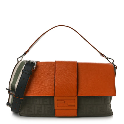 Fendi Canvas Cuoio Roma Vitello Grace Light FF Large Baguette Military Brown Arancio Multicolor 1 of 8