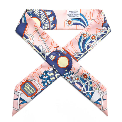 Hermes Silk Odyssey Twilly Rose Pale Bleu Jaune Soufre 1 of 4