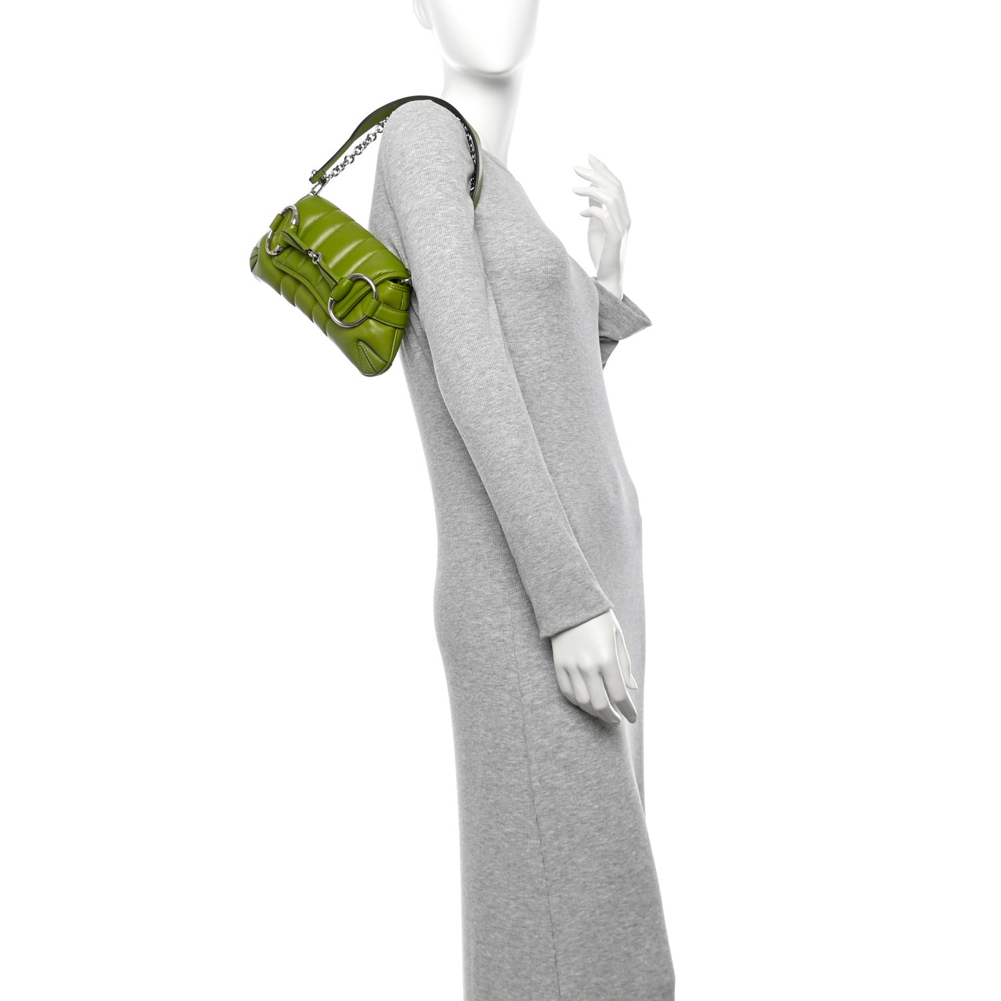 Nappa Vertical Matelasse Small Maxi Horsebit Chain Shoulder Bag Green