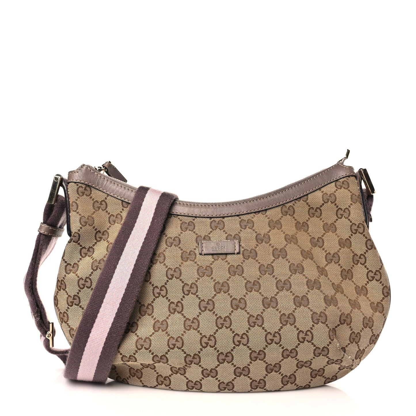 GG Plus Monogram Web Medium Half Moon Hobo Dark Brown