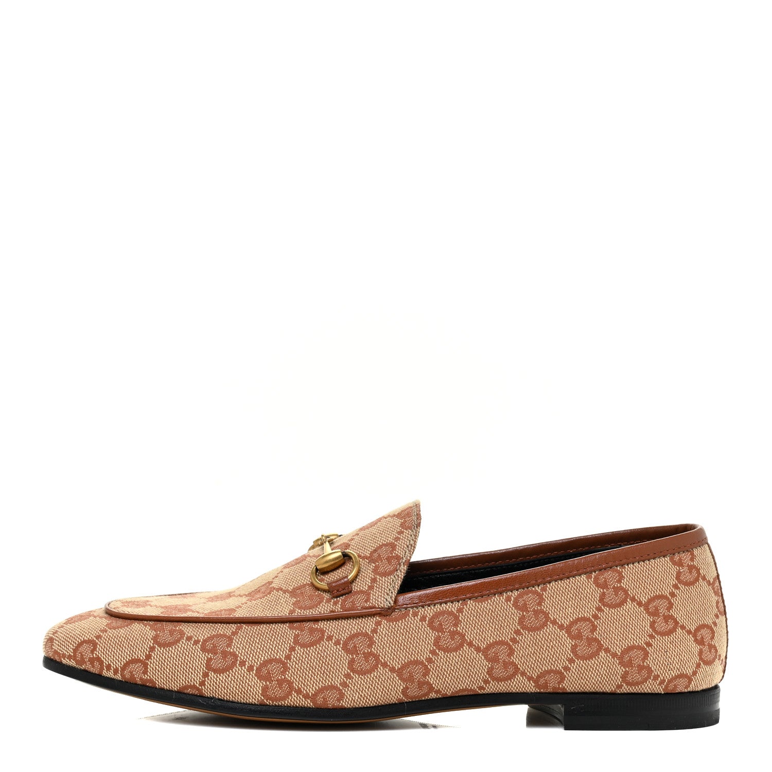 Gucci Canvas GG Monogram Horsebit Womens Jordaan Loafers 38 Beige Ruggine Rust 1 of 11