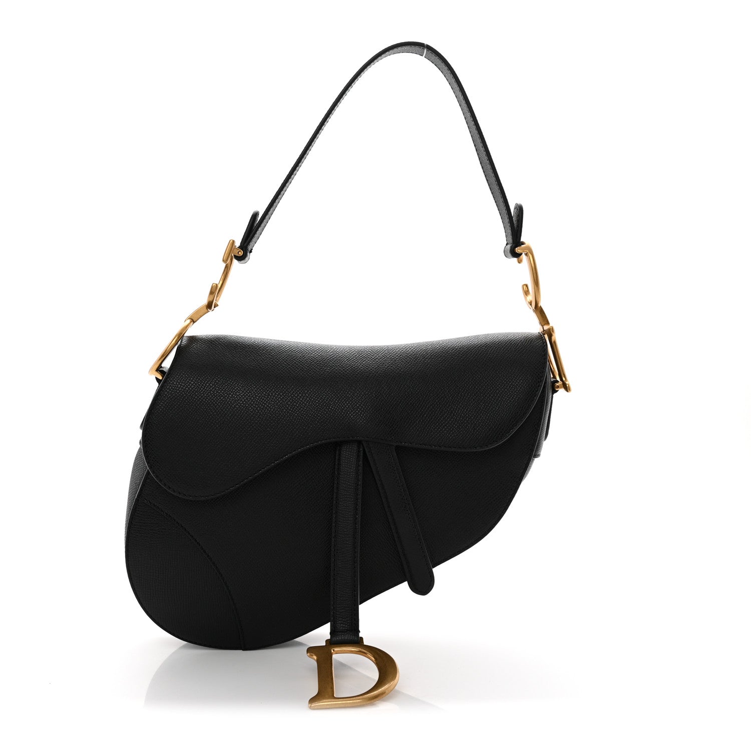 Christian Dior 黒 レザー ハンドバッグ 保存袋付き Christian Dior Grained Calfskin Saddle Bag Black 1889817