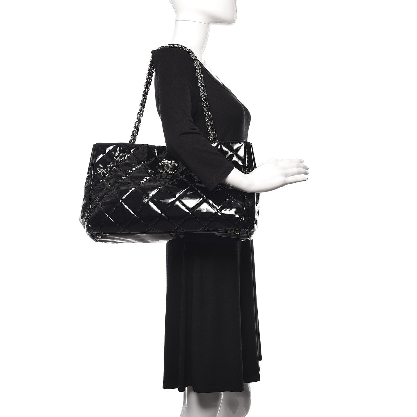 Patent Quilted Medium Cells Tote Black