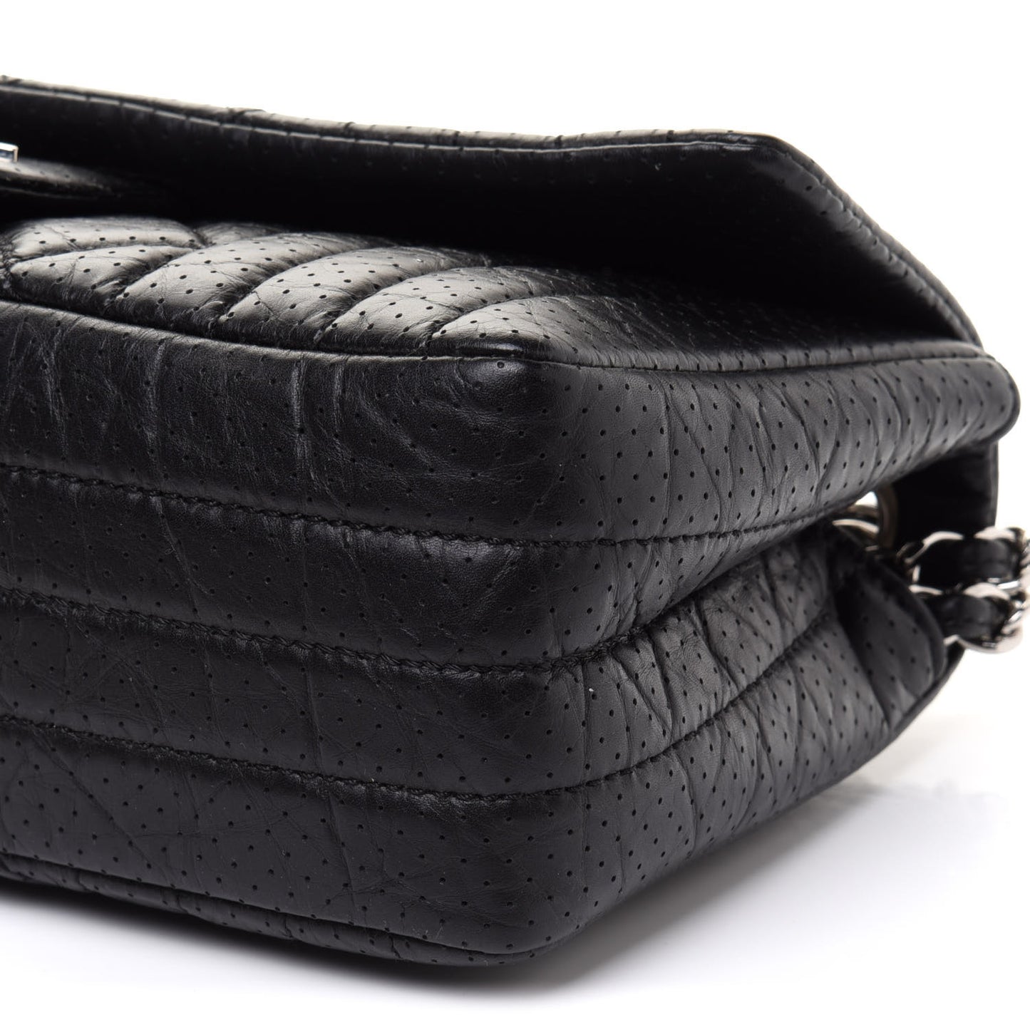 Aged Calfskin Perforated Flap Black
