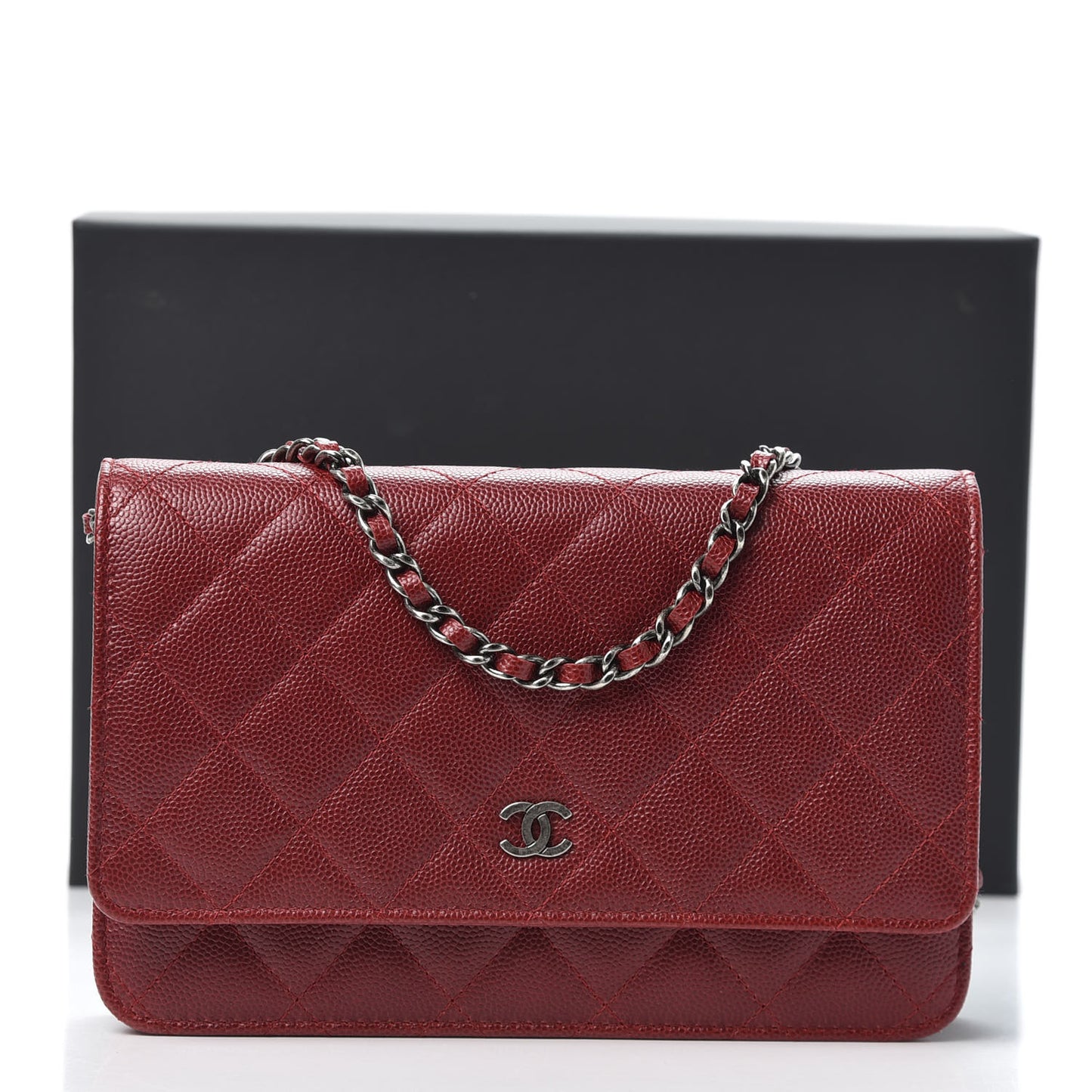 Caviar Quilted Wallet on Chain WOC Red