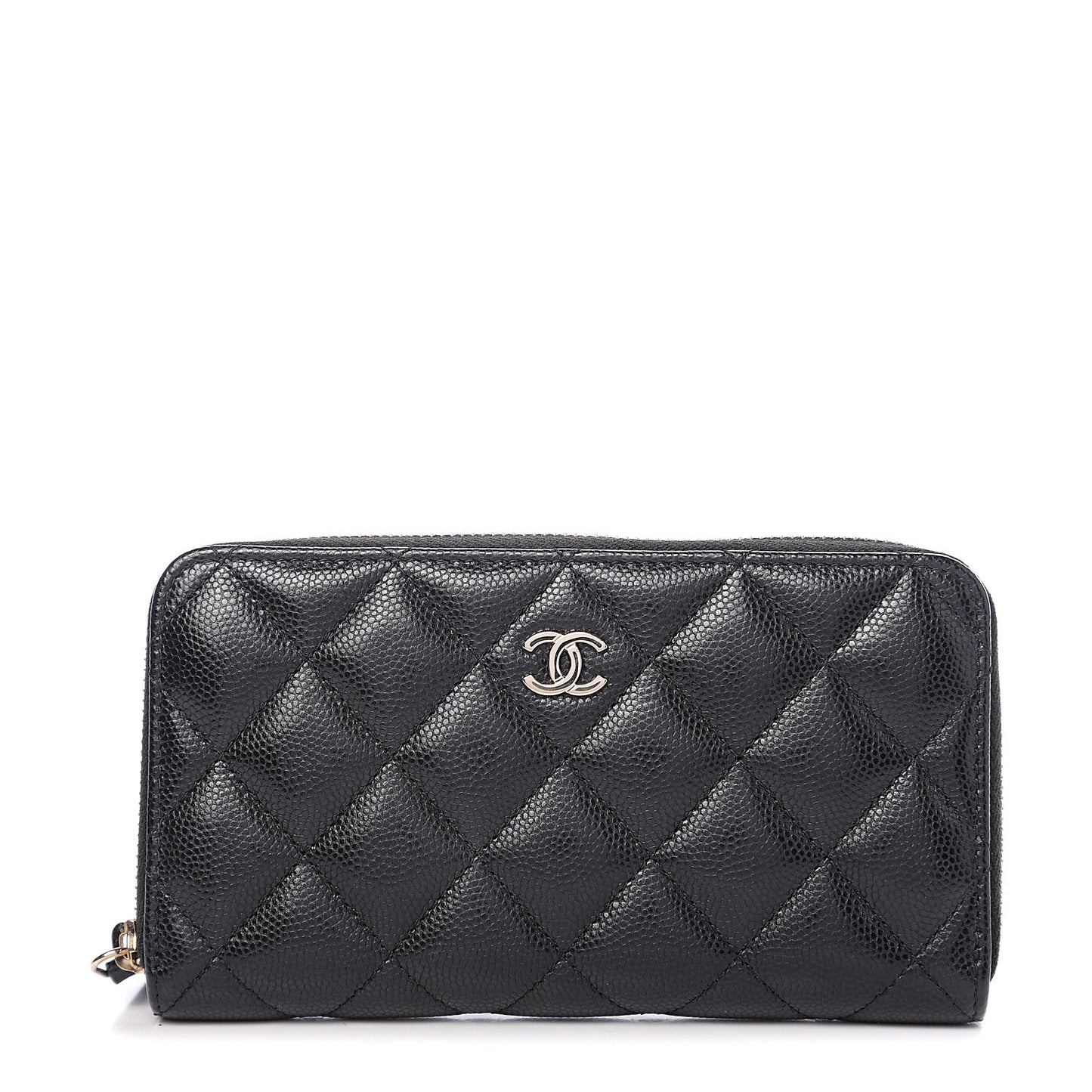 Caviar Quilted Small Zip Around Wallet Black