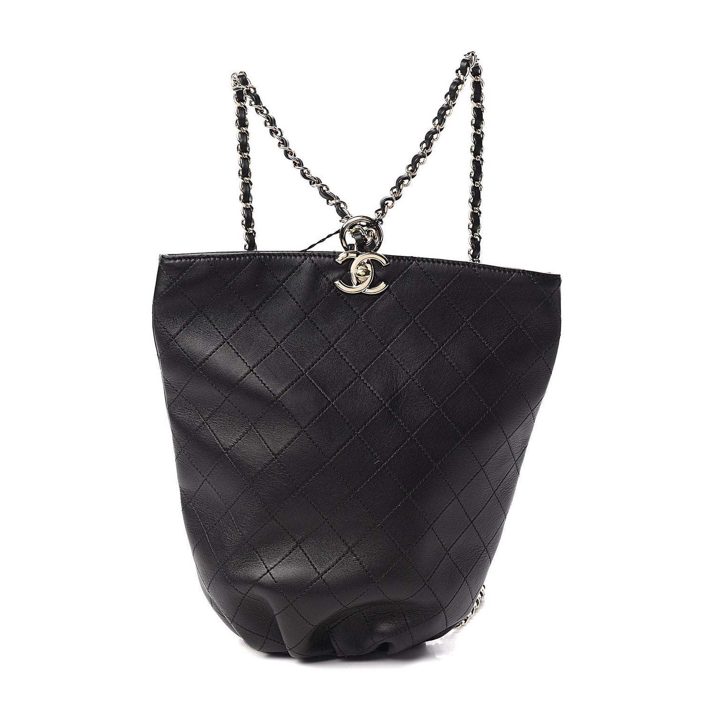 Lambskin Stitched CC Chain Backpack Black