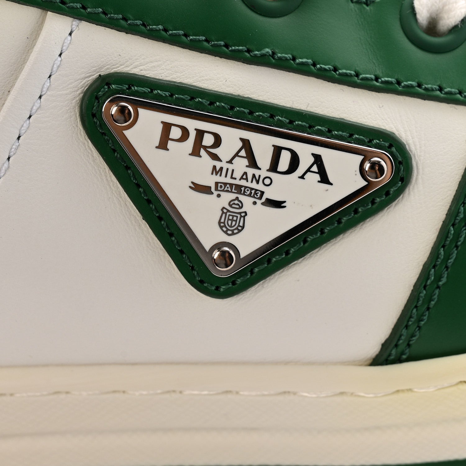 Prada Vitello Sport Spazzolato Rois Triangle Logo Womens Downtown Low Top 30mm Sneakers 38 White Green 11 of 11