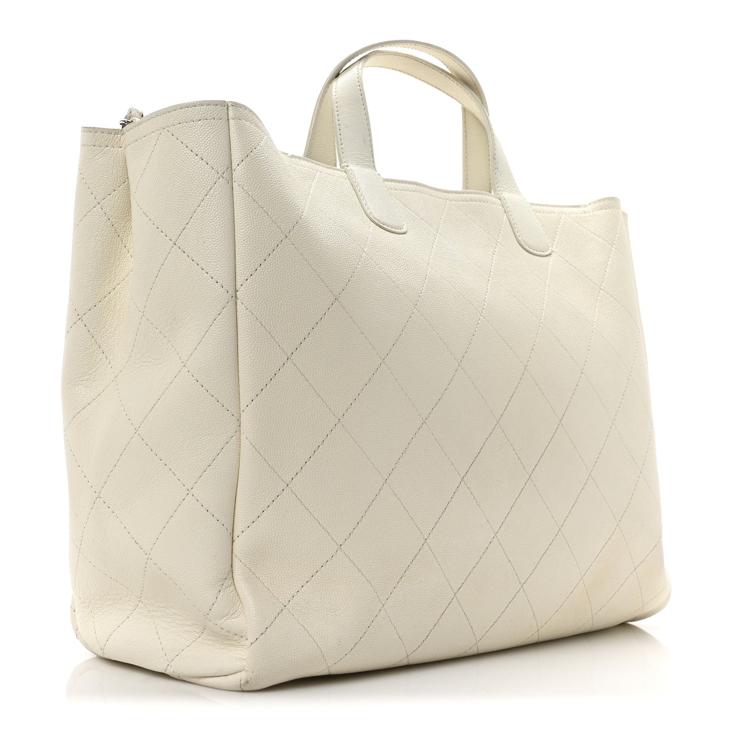 Caviar Stitched Large Lady Coco Shopping Tote White