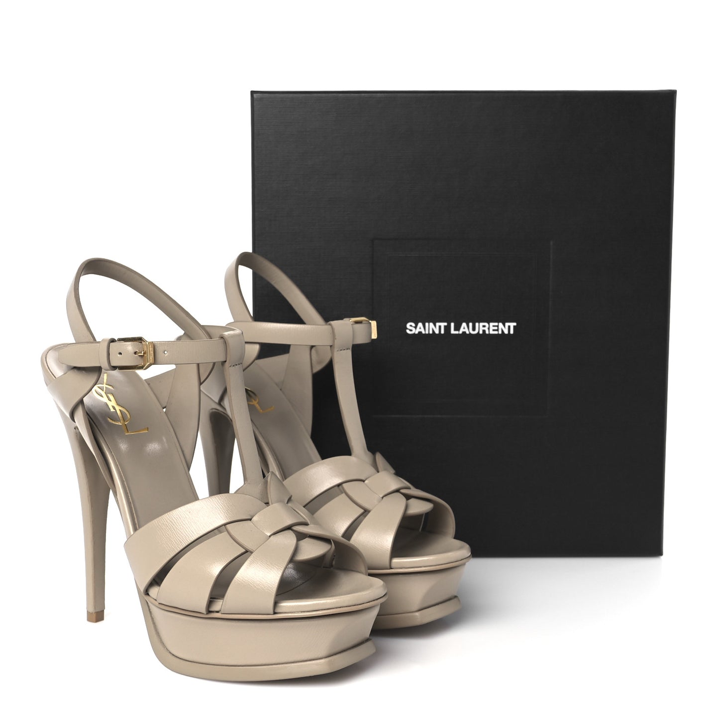 Calfskin Tribute 105 Platform Sandals 38 Dark Beige
