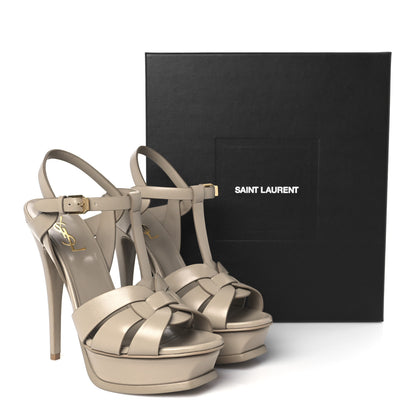 Saint Laurent Calfskin Tribute 105 Platform Sandals 38 Dark Beige 10 of 10
