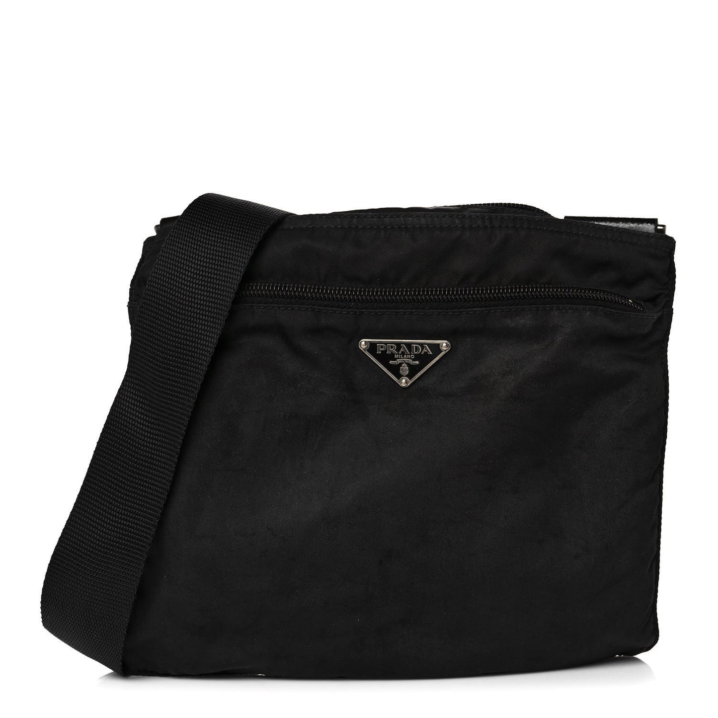 Tessuto Nylon Saffiano Flat Messenger Bag Black
