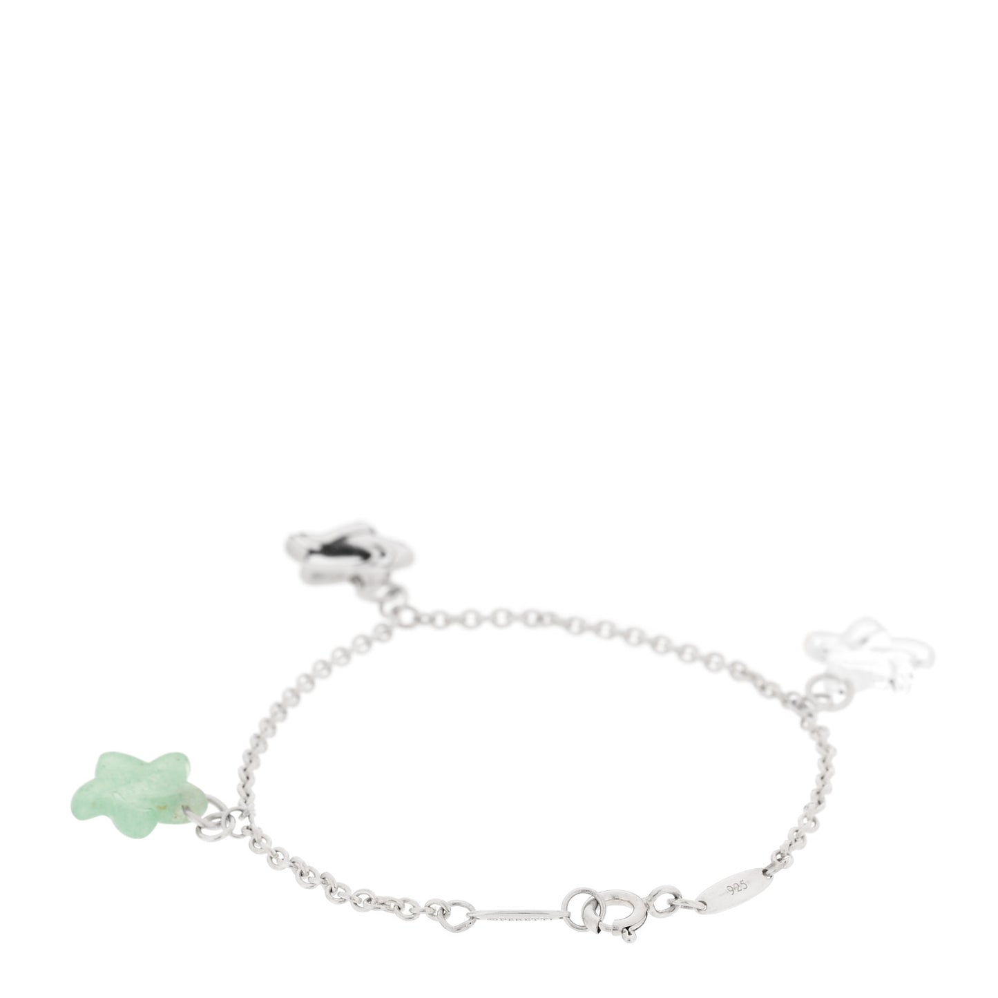 Sterling Silver Aventurine Rock Crystal Quartz Star Charm Bracelet