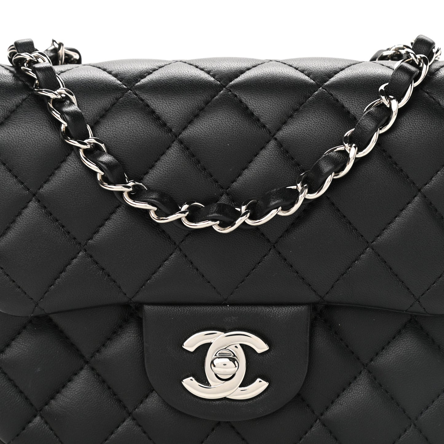 Lambskin Quilted Mini Square Flap Black