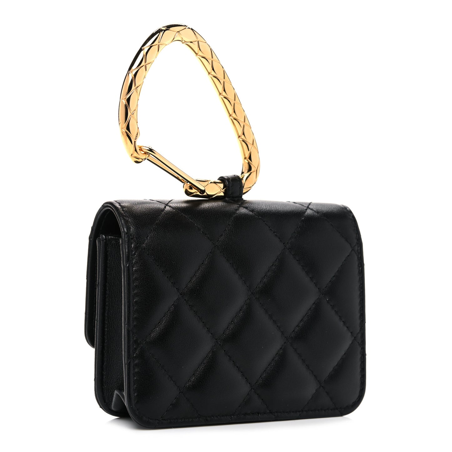 Lambskin Quilted CC Hook Card Holder Black