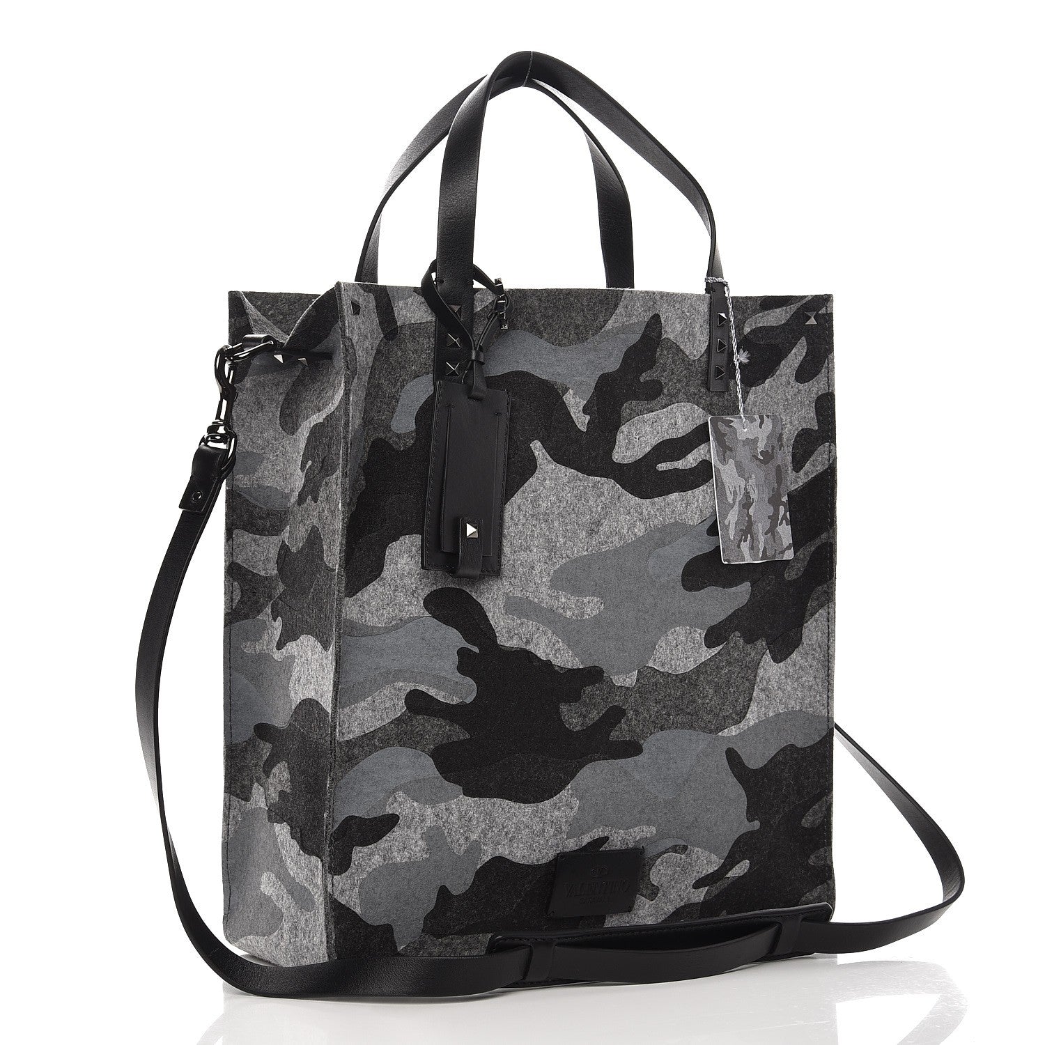 Valentino Garavani Felt Camouflage Rockstud Vertical Tote Grey 3 of 8