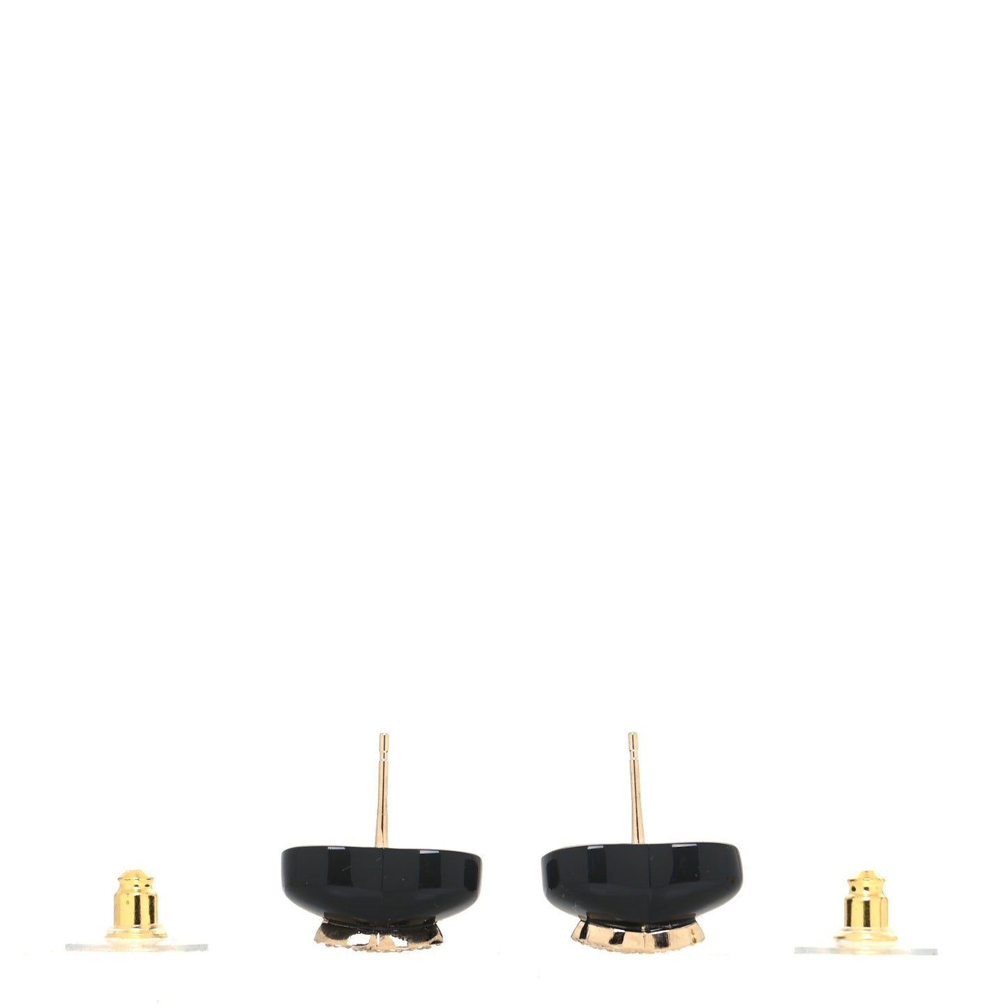 Resin Crystal CC Heart Earrings Black Gold