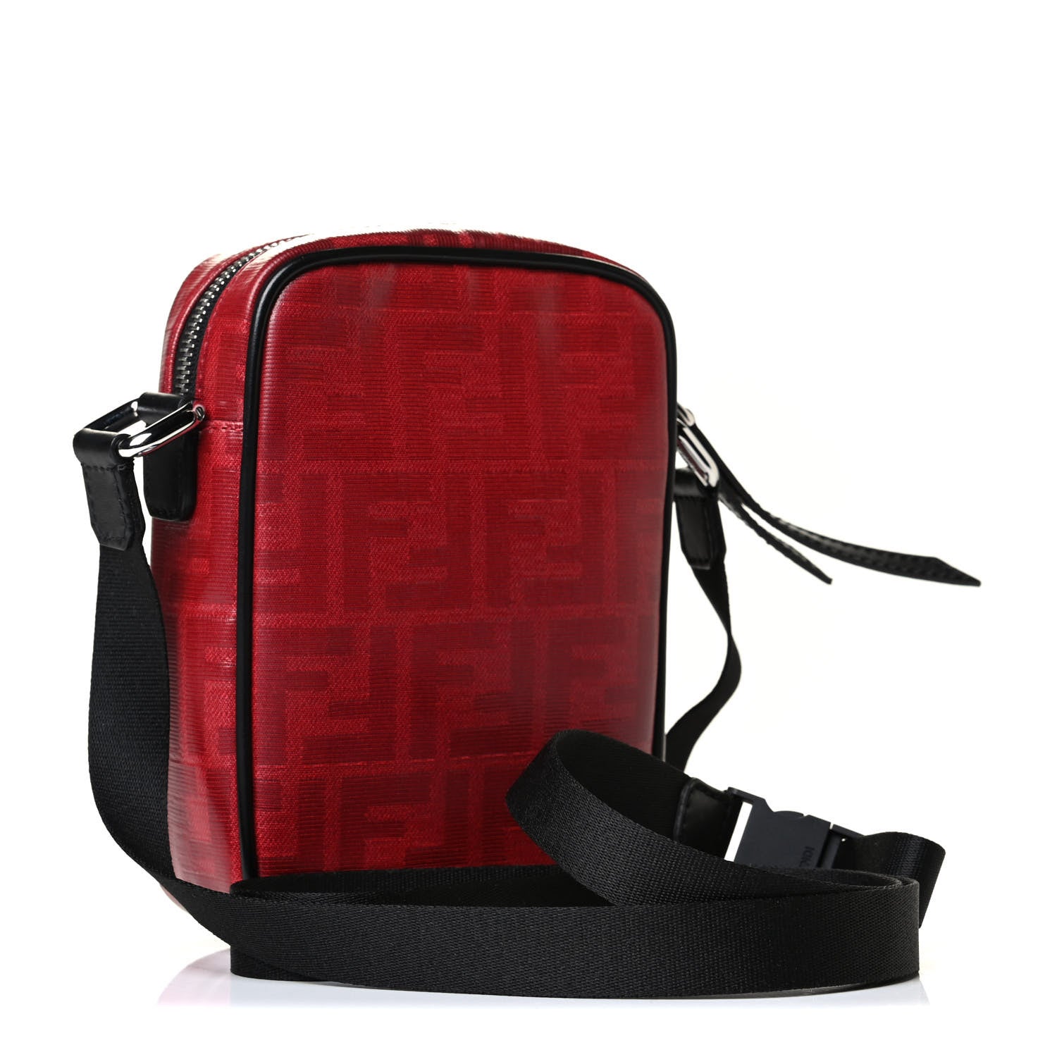 Fendi Glazed Fabric Vitello Century FF 1974 Stamp Patch Small Crossbody Messenger Rosso Black 2 of 7