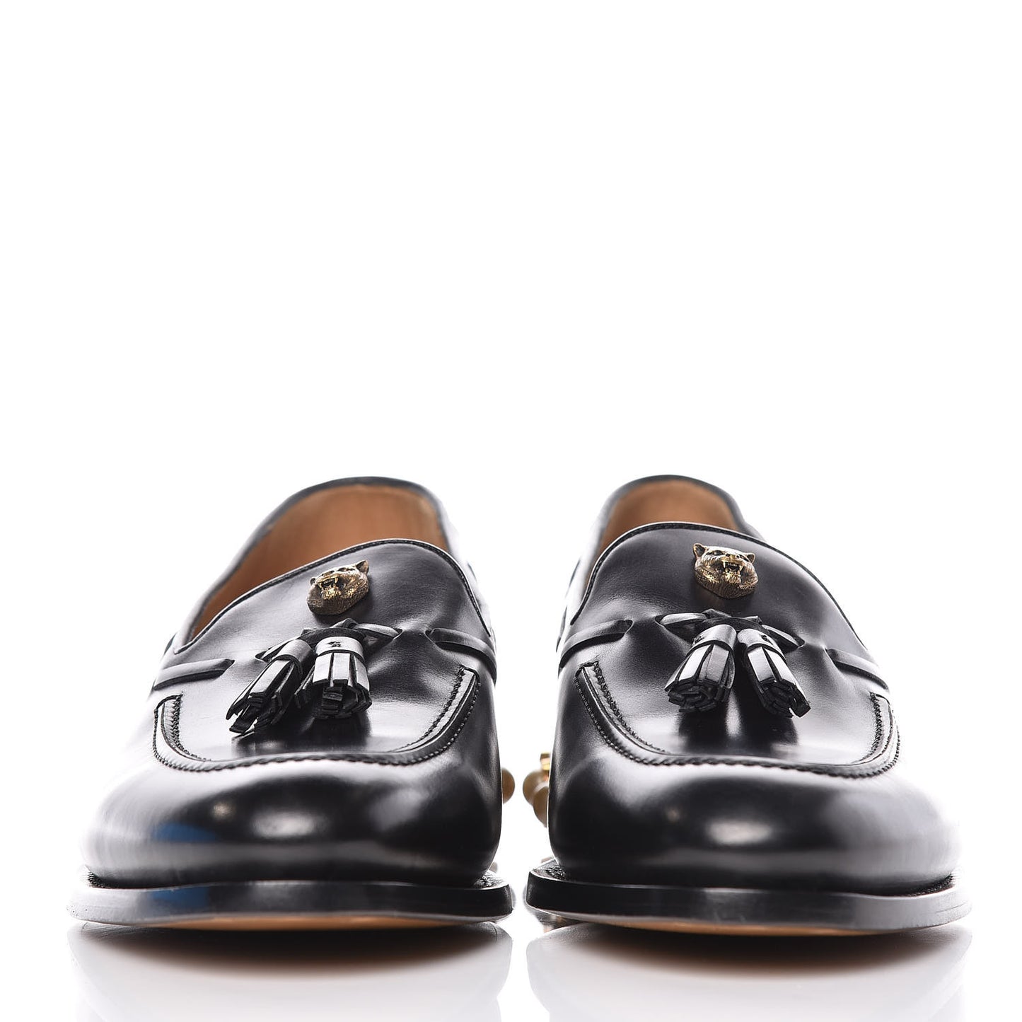 Calfskin Pearl Embellished Tasseled Mens Sagan Loafers 10 Black