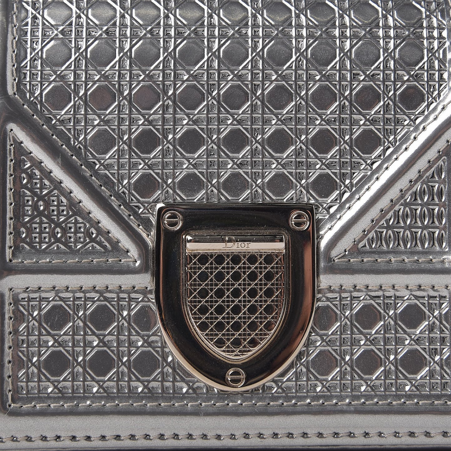 Metallic Patent Micro-Cannage Baby Diorama Flap Bag Silver