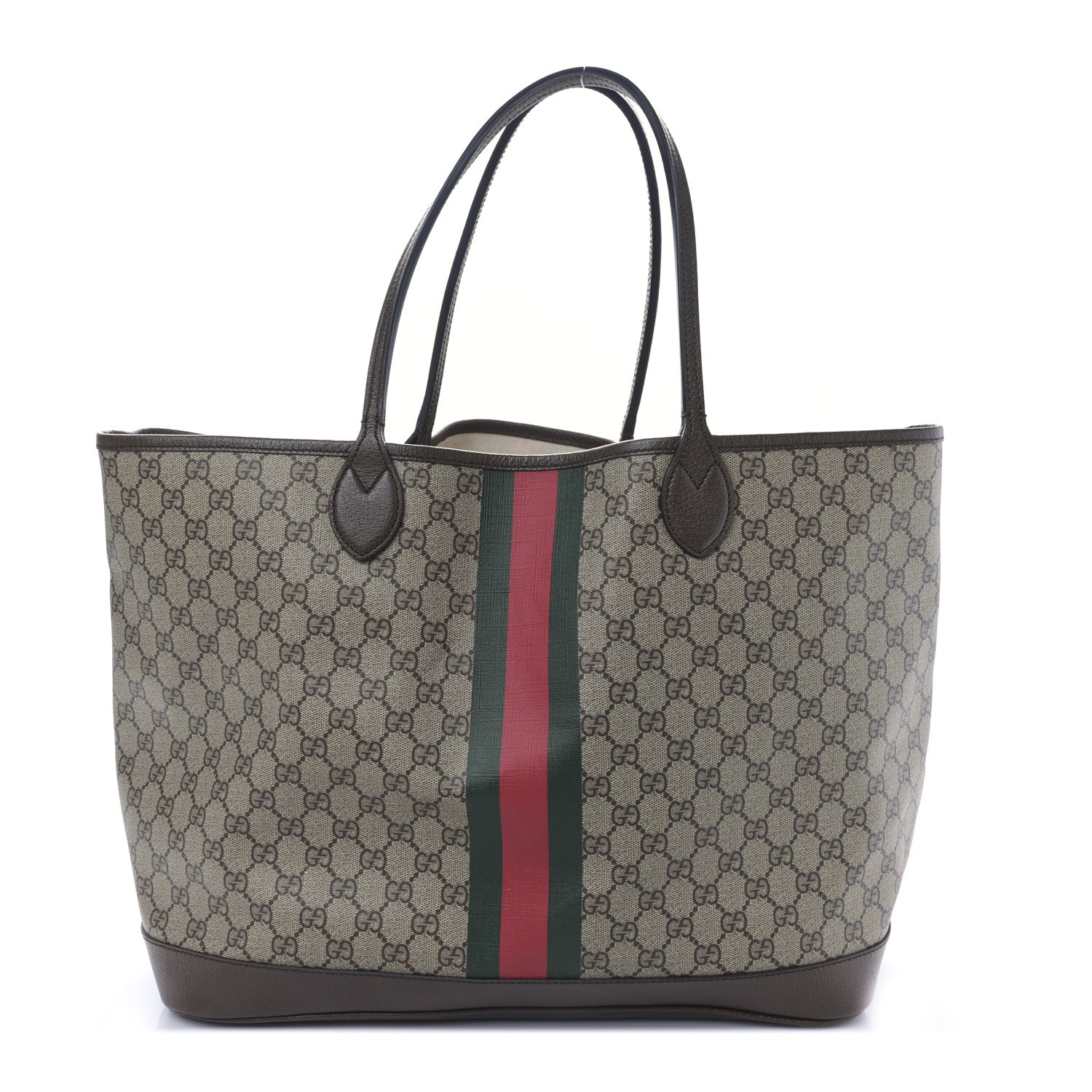 Gucci GG Supreme Monogram Textured Dollar Calfskin Web Large Ophidia Tote Beige Ebony New Acero 3 of 10