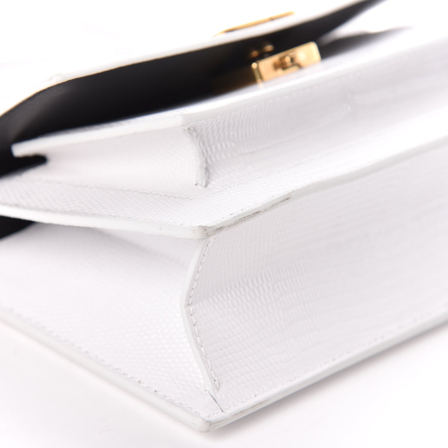 Patent Calfskin Lizard Embossed XS Sharp Top Handle Bag White
