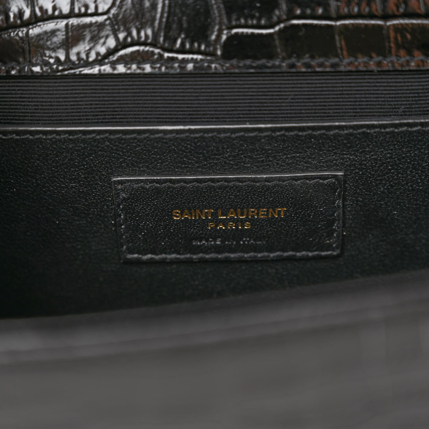 Calfskin Crocodile Embossed Medium Classic Monogram Kate Tassel Satchel Black