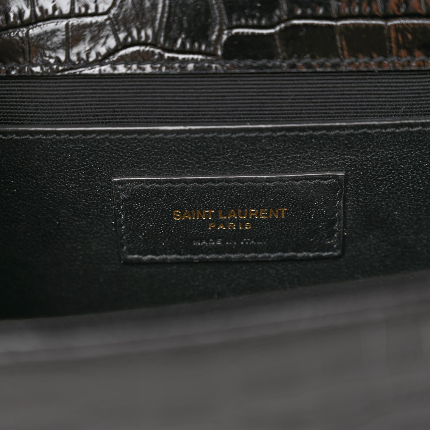 Saint Laurent Calfskin Crocodile Embossed Medium Classic Monogram Kate Tassel Satchel Black 6 of 9