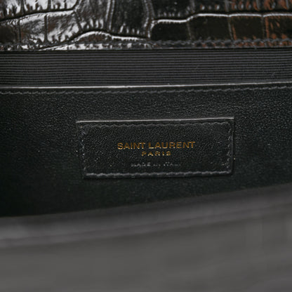 Saint Laurent Calfskin Crocodile Embossed Medium Classic Monogram Kate Tassel Satchel Black 6 of 9