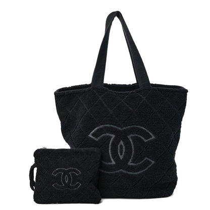 Chanel Terry Cotton CC Beach Tote Towel Set Black 3 of 12